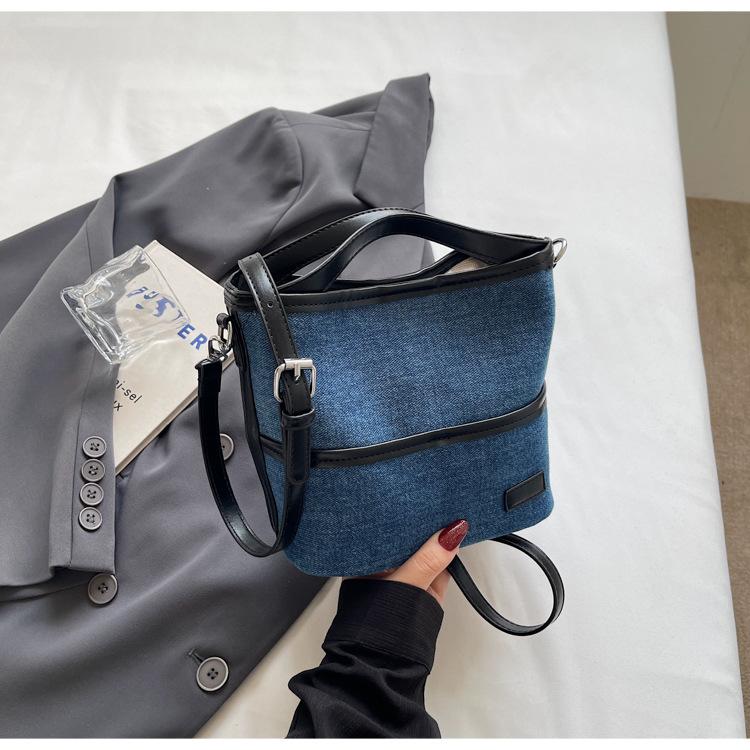 2025 autumn popular denim simple casual handbag large capacity bucket bag shoulder crossbody canvas bag