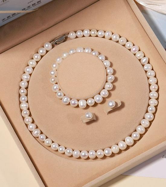 Zhuji Süßwasserperlen-Halskettenset für Damen - Echte Perlen Schlüsselbeinkette - Muttertagsgeschenk