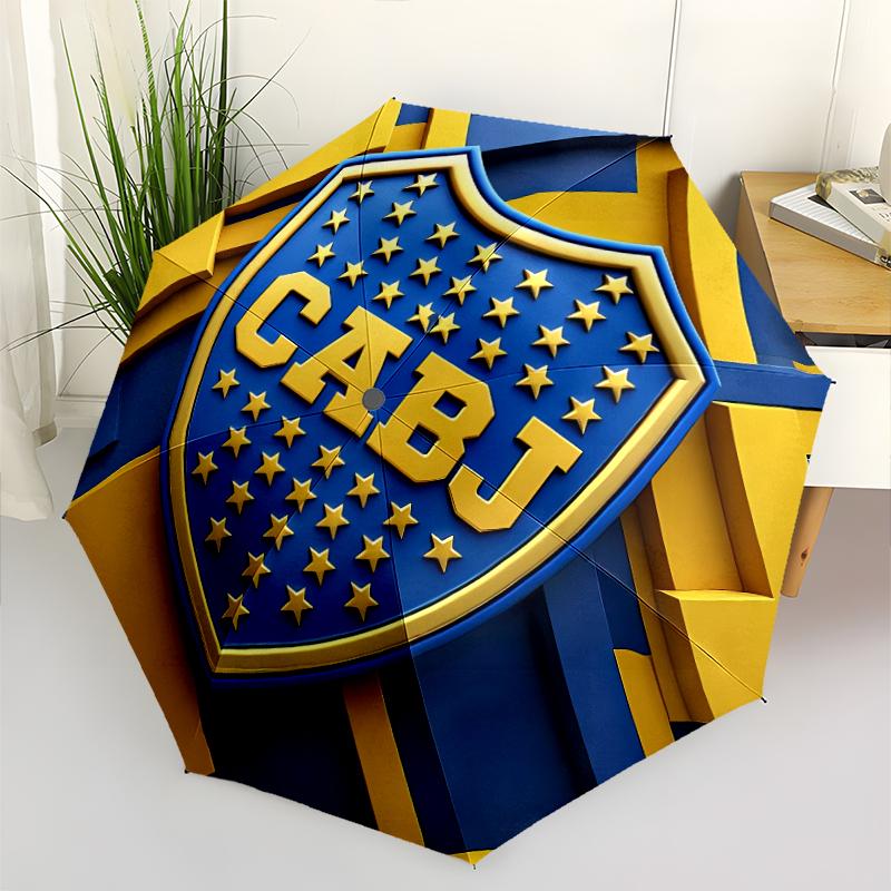 Club Atlético Boca Juniors Print Automatic Umbrella, 8 Rib Iron Frame, Plastic Handle, Suitable for Outdoor Travel &Daily , Ideal Gift
