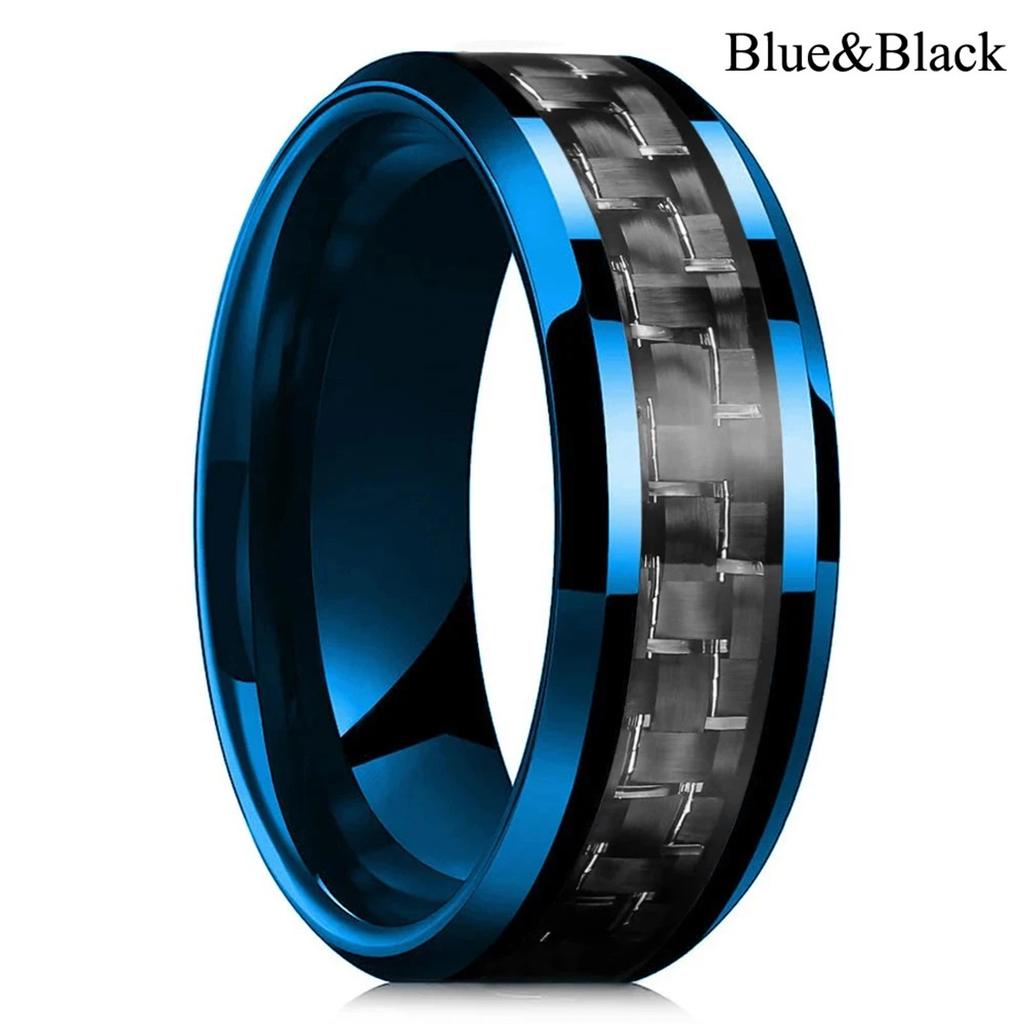 Mode 8mm Herren Edelstahlringe Eingelegte Schwarze Blaue Rote Kohlefaserringe Für Männer Hochzeit Verlobung Party Schmuck Geschenke