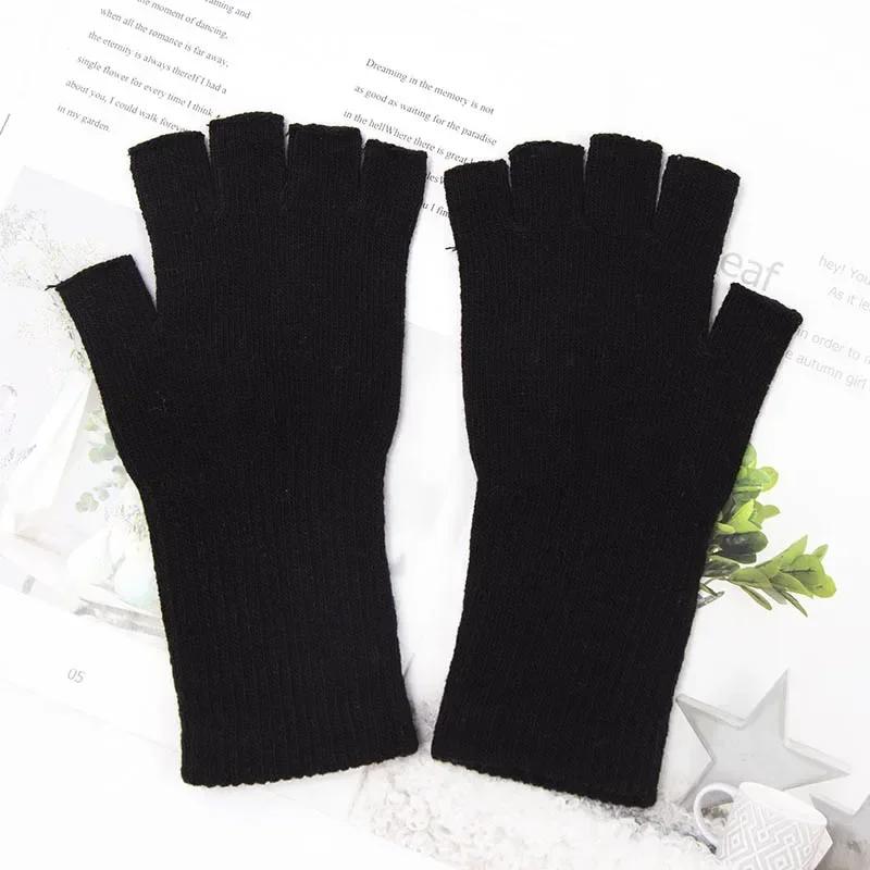Unisex Knitted Half Finger Gloves Long Wrist Fingerless Gloves for Women Men Winter Black Warm  Workout Cycling Gloves