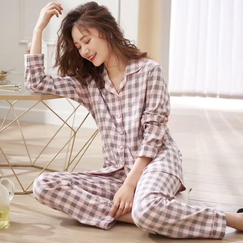 In the elderly 100% pure cotton pajamas women's spring and autumn models autumn and winter long-sleeved large-size suit casual can wear loungewear