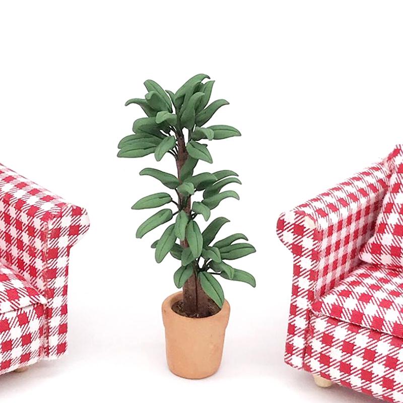 1:12 Dollhouse Miniature Potted Tree Plant Green Leafed Bonsai Garden Decor Toy