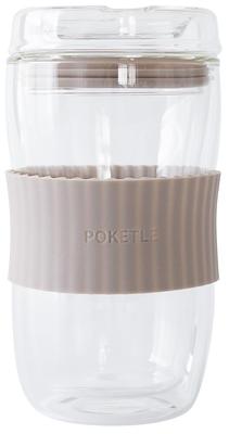 POKETLE Glass Tumbler 330ml Double Wall Heat Resistant Dishwasher BPA-Free Beige