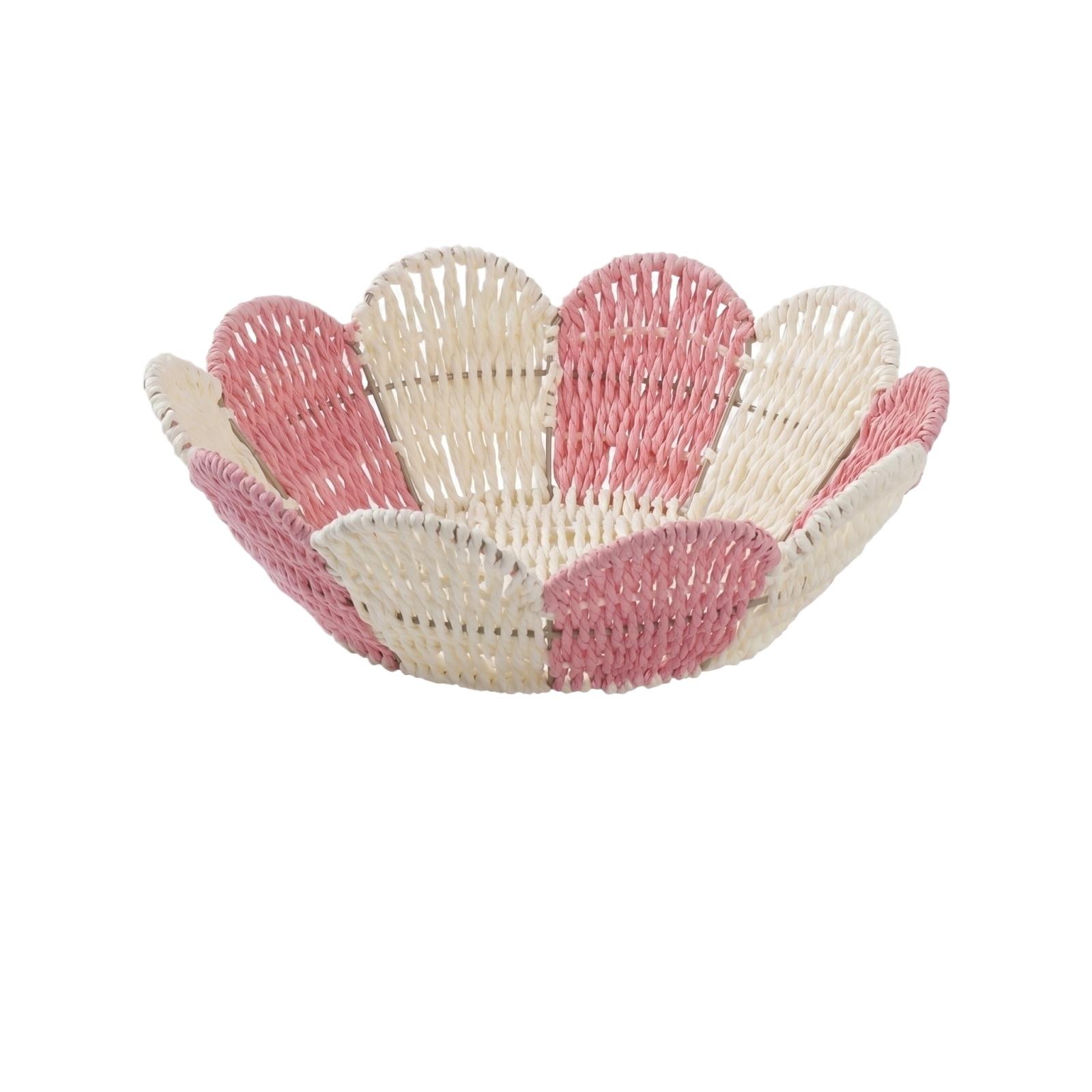 Handwoven Storage Basket Flower Shape Decorative Organizer Container for Household Use Multi-Purpose Wicker Tray for Small Items One Size розовый