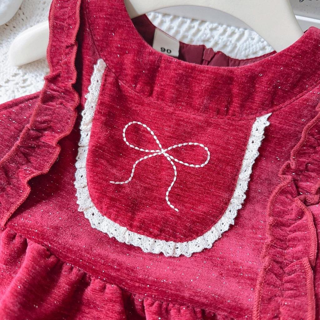 Girls' Winter Velvet Bow Dress - AWB106