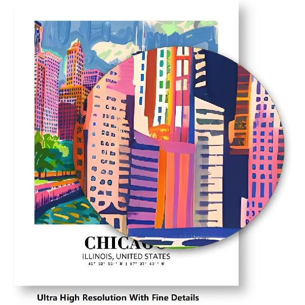 Eleville 8X10 Unframed Chicago Skyline Illinois United States World Tour Travel Family Vacation Art Print Poster Wall Office Home Decor mgn017