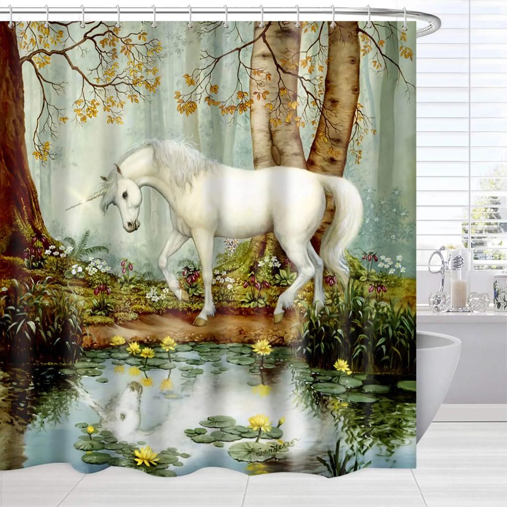 Horse Shower Curtain Western Masculine Horses Run In Farm Field Animal Farmhouse Bath Curtain Waterproof Polyester Fabric Decor