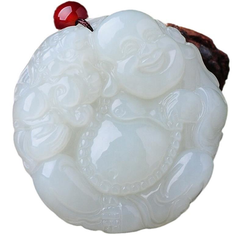 Natural Afghanistan White Jade Buddha Pendant Necklace