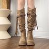 Fashion Women's Knee-high Boots High Quality Suede Cowhide Boot Retro Western Cowboy Boots for Women Fashion Knight Boot Botas Mujer2025