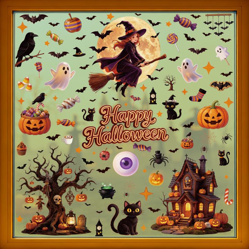 1/2/4/6/8 Blatt Halloween-Dekorationen Kreative Kürbis Geist Glasaufkleber Frohen Halloween-Tag Dekor