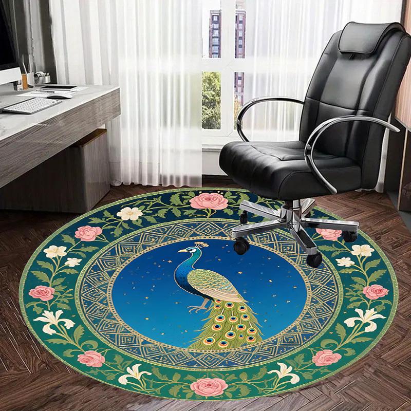1pc Office Carpet Chair Mats Peacock with Floral Border Perfect for Decorating Office Chairs, Living Rooms, Or Bedrooms