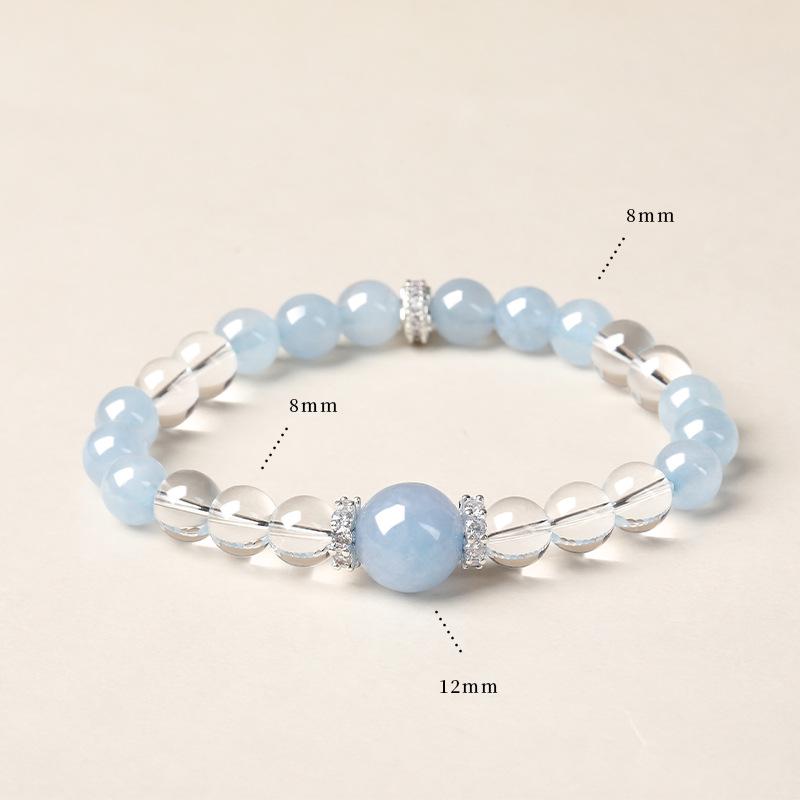 Aquamarine & White Crystal Beaded Bracelet: Fairy Summer Style for Girls, Sweet & Simple Fashion Hand Jewelry with a High-End Feel