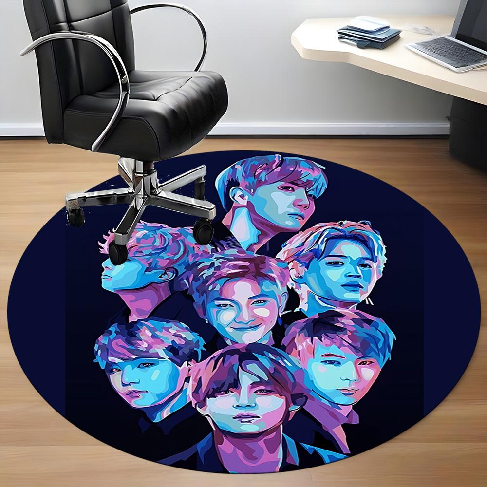 1PC K-pop Office Round Rug, Non-slip, Soft and Durable Office Rug for Interior Decoration, Perfect for Office Yy250915026