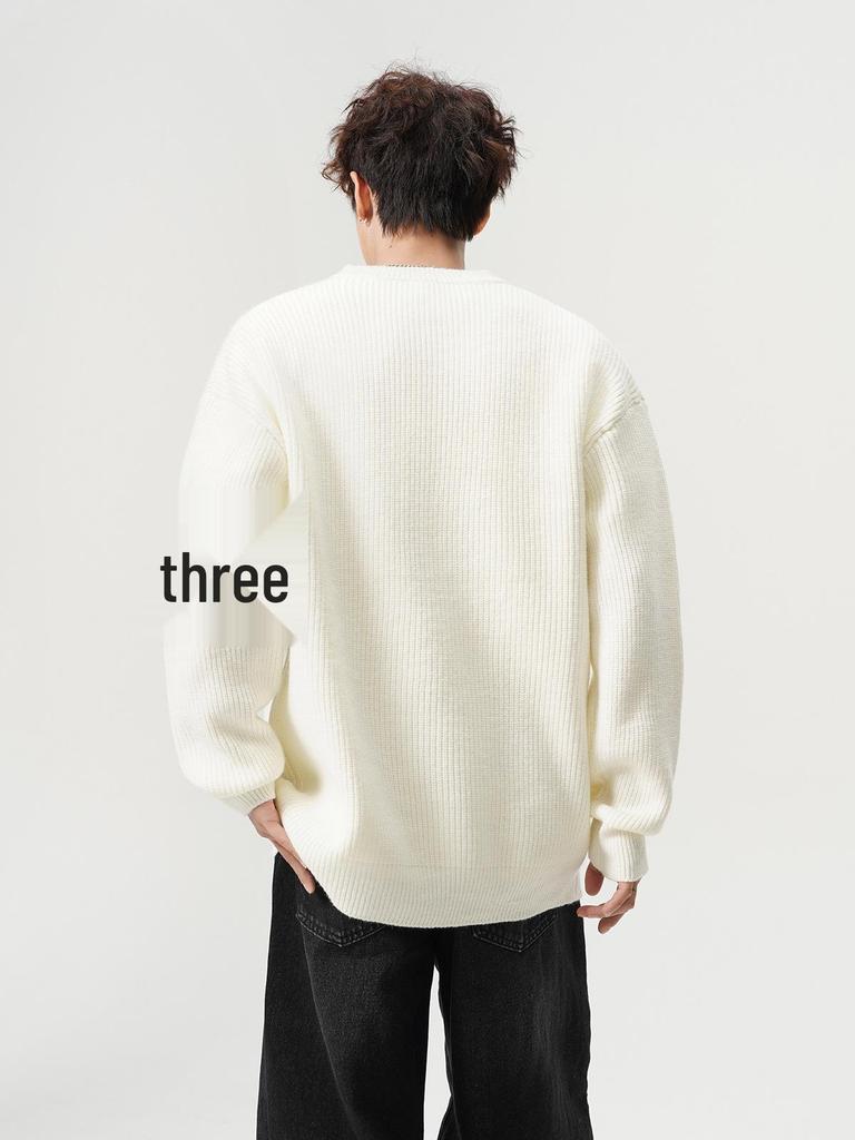 Men's Autumn/Winter High-End Trendy Three-Stripe Round-Neck Knit Sweater Jacket