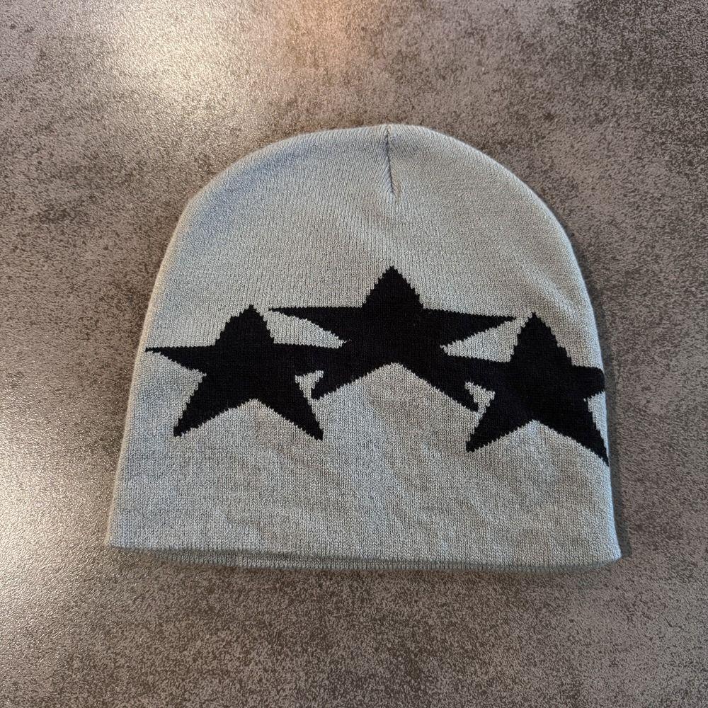 Star Print Knitted Beanie Hat Windproof Pentagram Beanie Hat Niche Y2K Style Cap  Unisex Daily Wear