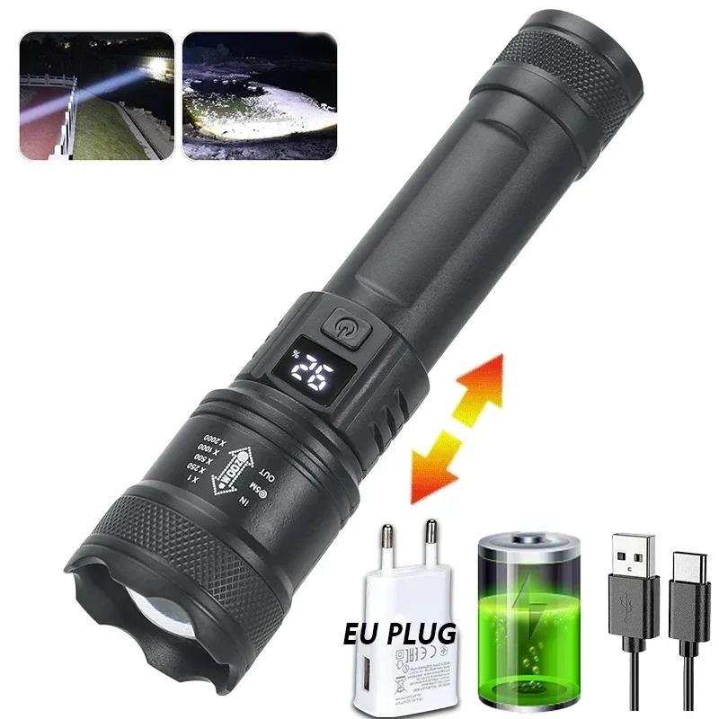 High Power Flashlight Strong Light Long Range LED Flash Light USB Rechargeable Telescopic Zoom Outdoor Camping Riding Lantern