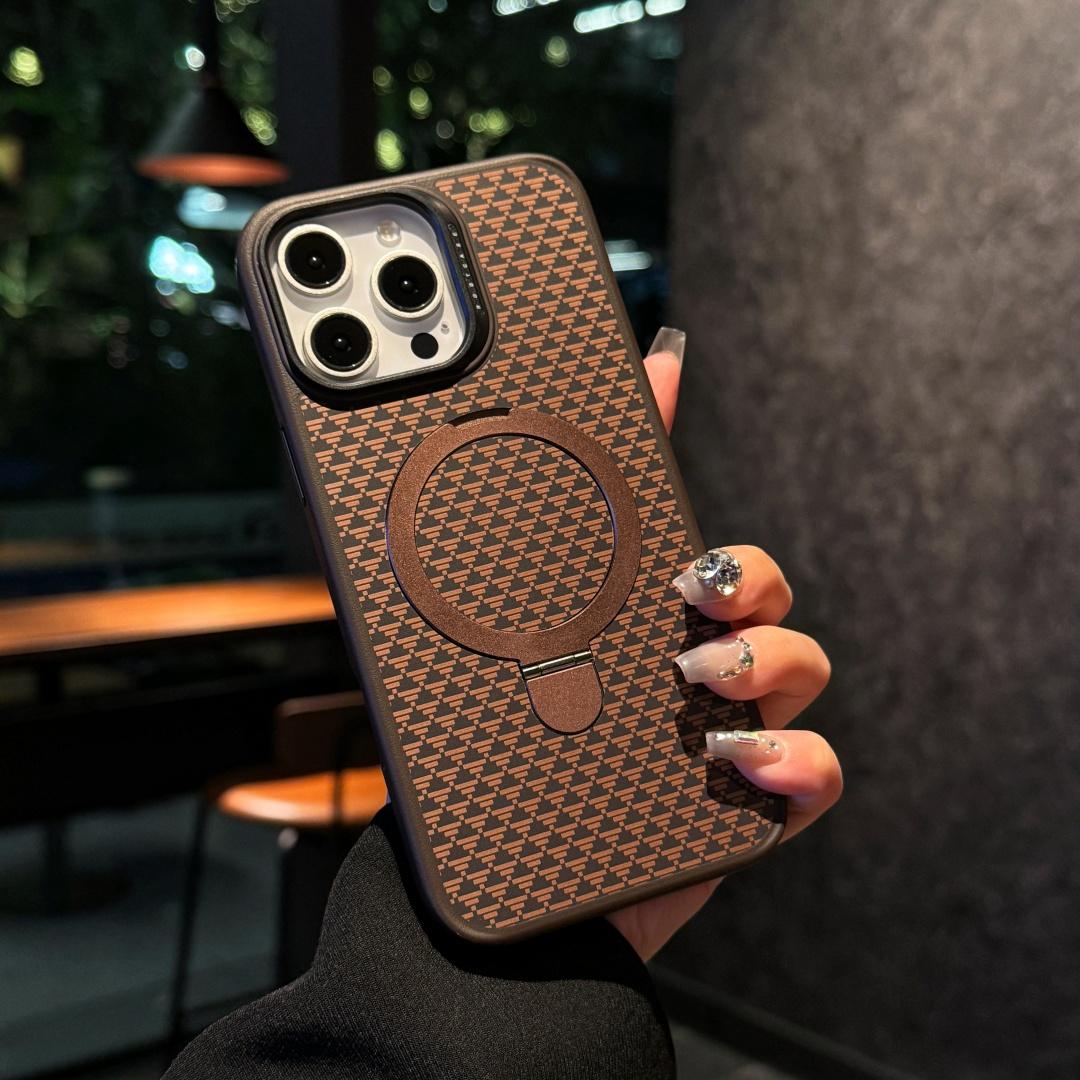 

Luxury Magnetic Metal Ring Stand Case For iPhone 17 Air 16 15 Pro Max Back Cover Skin-Friendly Triangle Texture iPhone 15 Pro Max