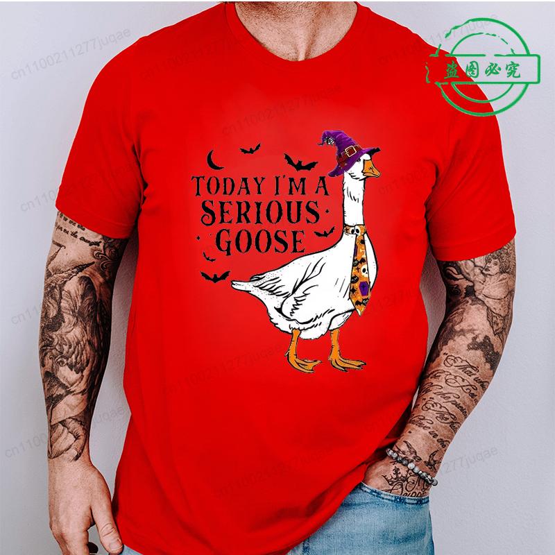 Horror T Shirt for Men Women Today I'm A Serious Goose Sarcastic Adult Humor T-Shirts Funny Goose Halloween T-shirt Casual Tees