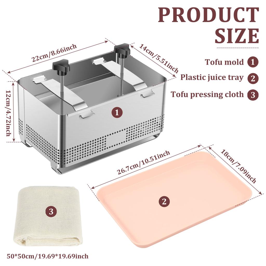 Stampo Pressione Tofu Acciaio Inossidabile 304 Stampini per Formaggio Set Stampo Tofu Fatto in Casa con Vaschette Panno Filtrante per Accessori da Cucina