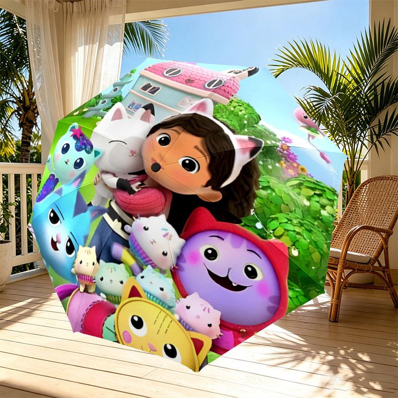 Gabby's Dollhouse Print Automatic Open Close Umbrella, Portable Foldable Umbrella, for Outdoor Commute Camping Trip, Ideal Birthday Gift