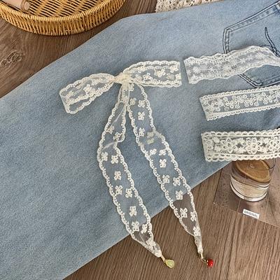 Lace Silk Scarf, Long Strip, High-end Bow, Small Pendant, Scarf, Headscarf, Headband, Decorative Scarf, Waist Belt Can Be Tied.