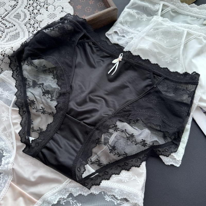 Ladies Spring Summer Cute Ice Silk Lace Mesh Low Waist Sexy Panties