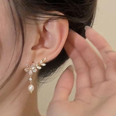 1Pair Exquisite Leaves Sl Flower Earrings For Women Tassel Earring