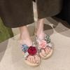 Fashion thick-soled cool slippers beach shoes cool slippers 2025 summer new flower non-slip seaside vacation slippers