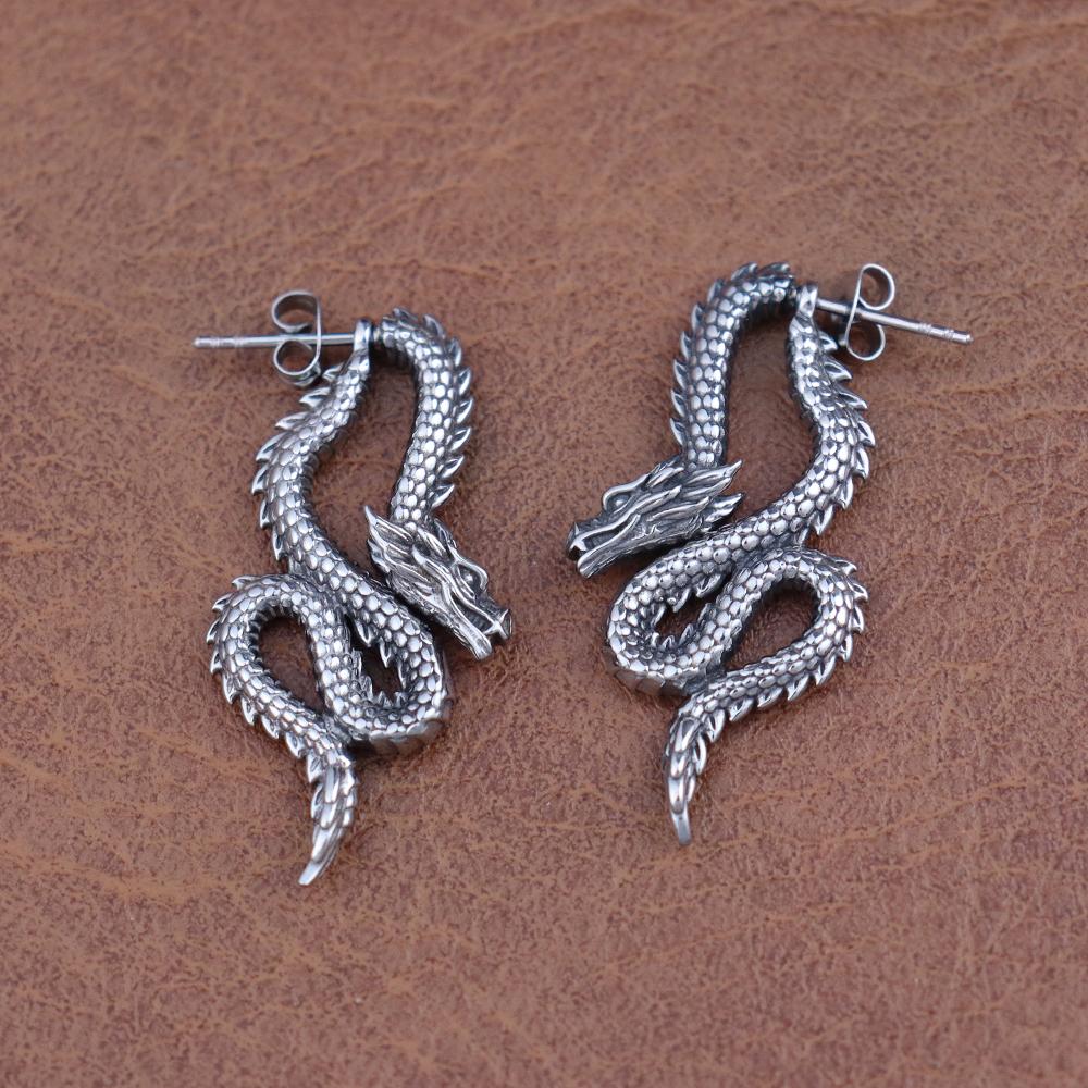 Fashion Chinese Dragon Earrings Stainless Steel Unique Handsome Loong Ear studs for Women Gift Vintage Male Jewelry Accessories