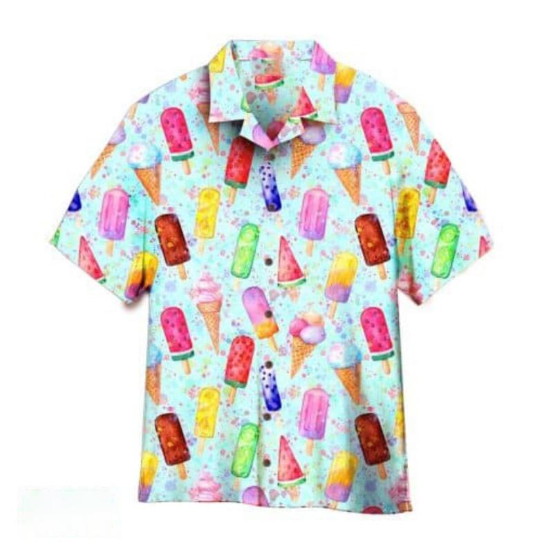 ETST0012 Hawaiiaans Shirt Voor Heren Zomer IJs T-Shirt Strand Prints Korte Mouw Shirt Tops Casual Origineel Ontwerp Herenkleding S