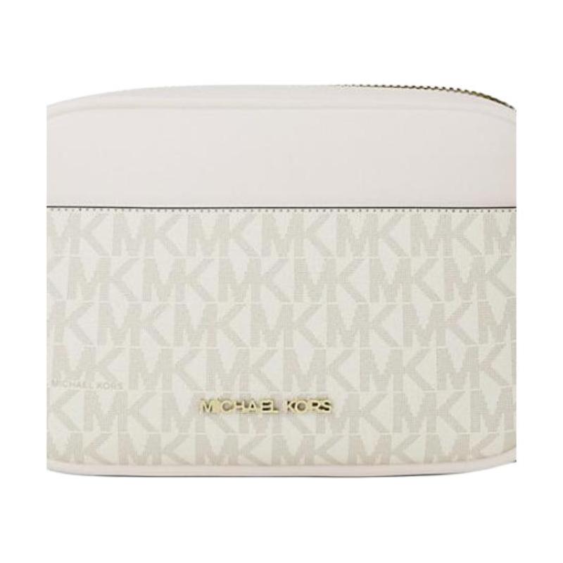 Michael Kors Jet Set Letter Print Gold Hardware Artificial Leather and Polyester and Polyurethane Camera Bag Crossbody Bag Small Women's Multicolor