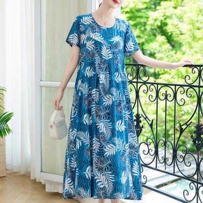 Elegant Loose Dress for Women Vintage Clothes Plus Size Casual Short Sleeve Summer Long Dress
