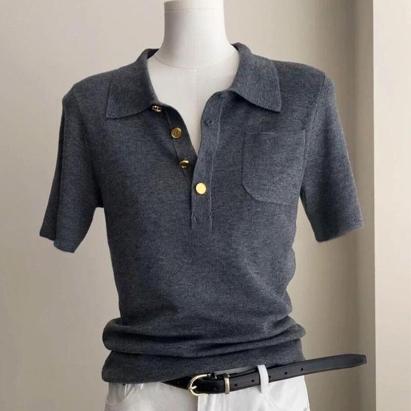 

Women s Gray Short Sleeve French Polo Collar Modal T-Shirt 3XL [Recommended 135-145 lbs] темно-серого