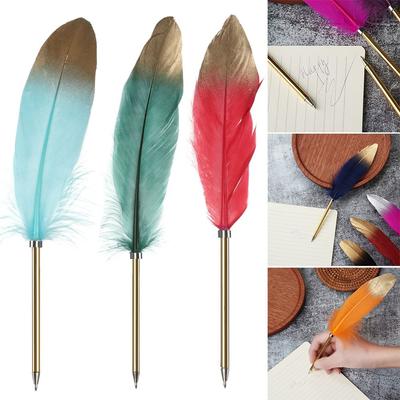 1PC School Office Supplies Spray Gold Smooth Ballpoint Pens Signature Writing Tool Feather Pen