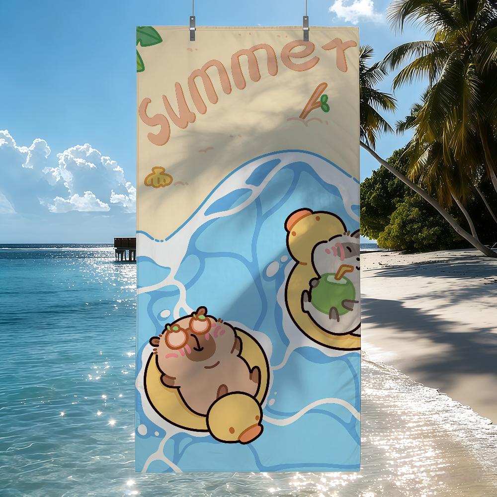 

Cartoon Capybara Summer cute Towel Quick Drying Beach Towels Are Suitable For Swimming Pools Camping Yoga And The Gym W40*H60(CM)