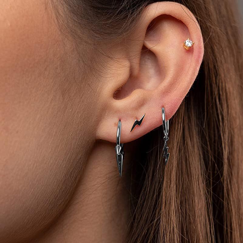925 Silver Cone-Shaped Three-Spike Punk Earrings