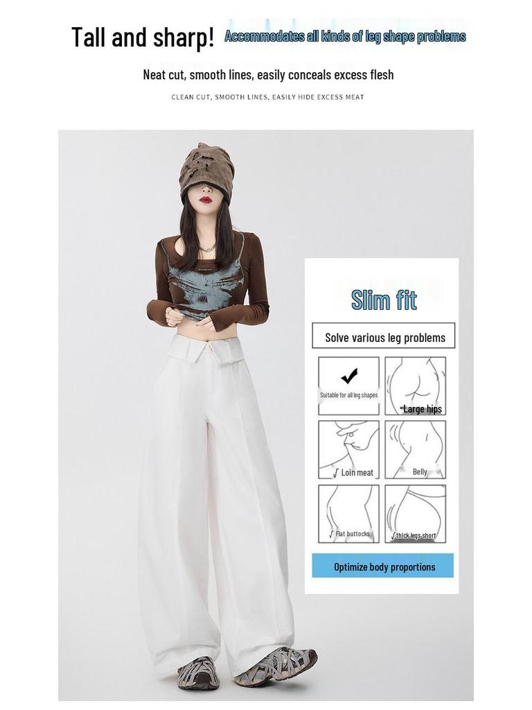 American-Style Ruffled Waistband Cargo Pants: 2026 Fashionable Slimming Women's Wide-Leg Balloon Pants for Spring/Summer