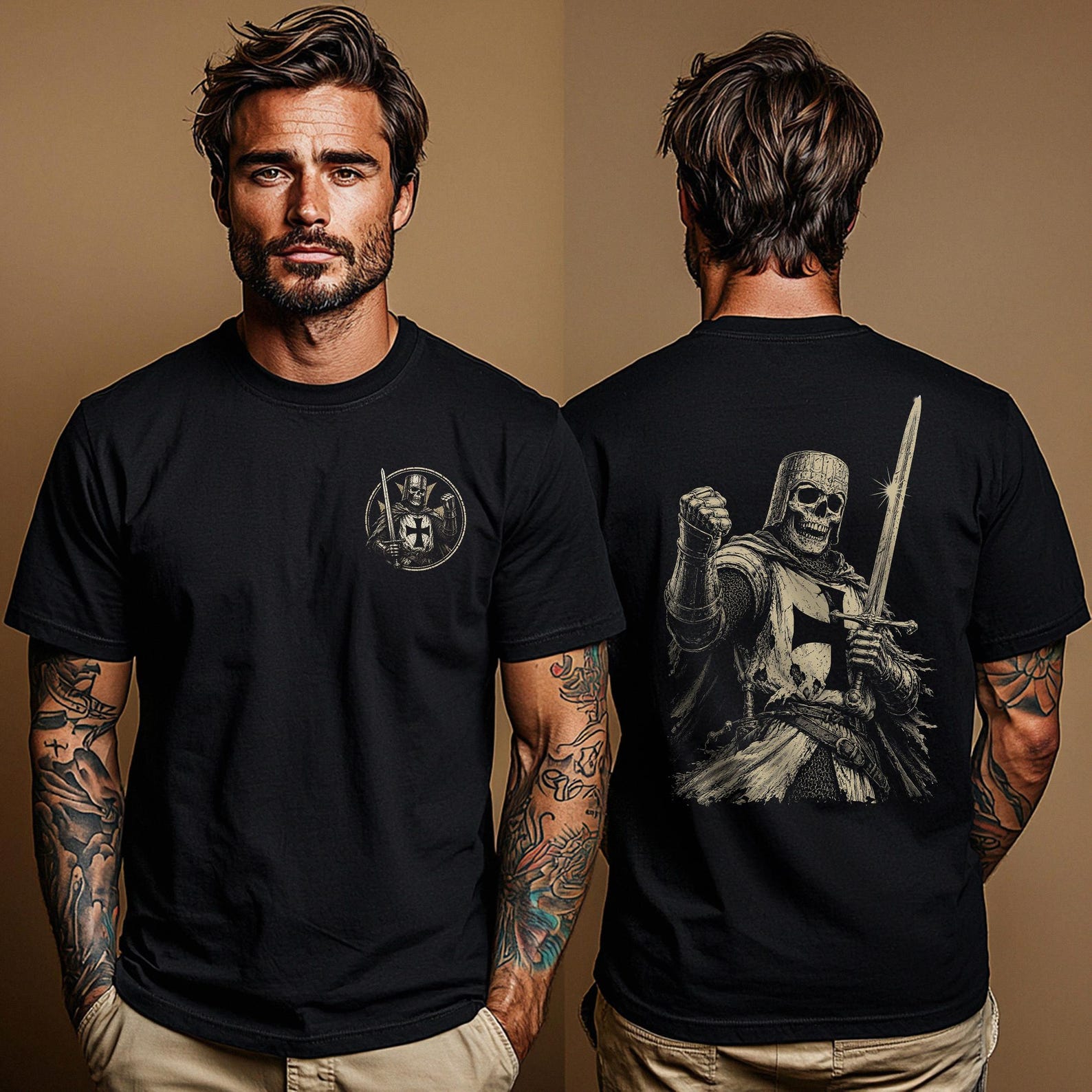 Templar Knight Skull Shirt: Medieval Crusader T Shirt | Gothic Skeleton Warrior Tee | Knight Templars History Lovers Gift L