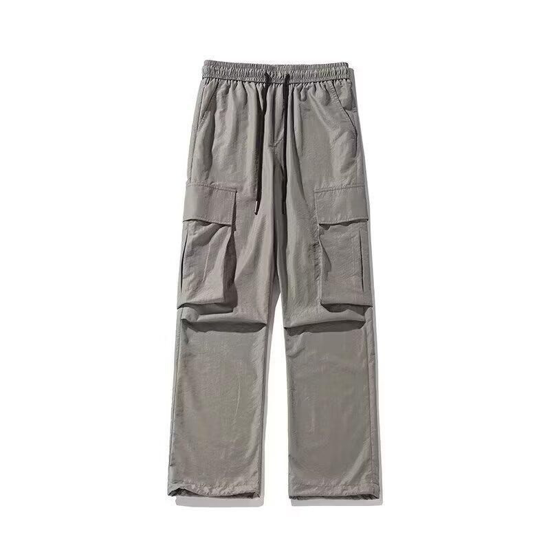 Ice silk overalls men's summer thin drape and thin loose sweatpants American trend casual multi-pocket pants