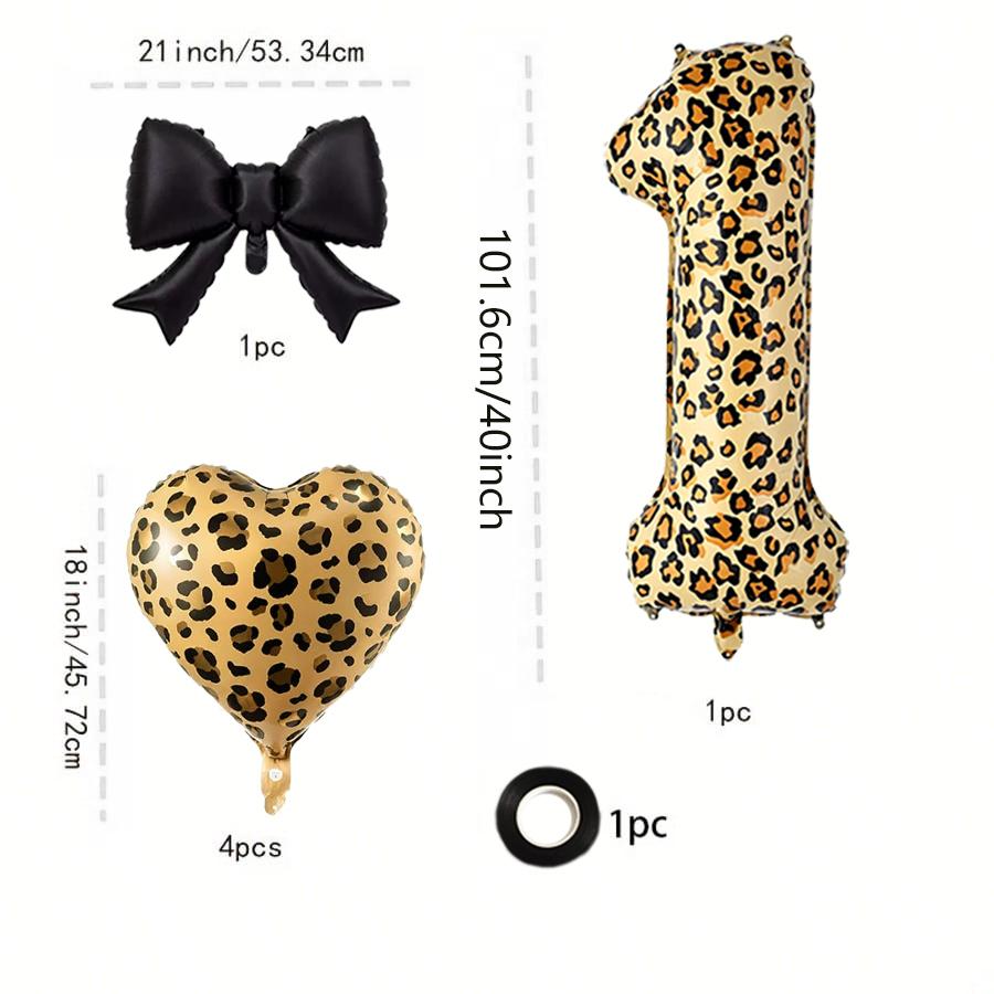 Leopard Print Number Foil Balloon 0-9 with Black Bow Leopard print heart-shaped balloon for Birthday Anniversary Party Decor Other
