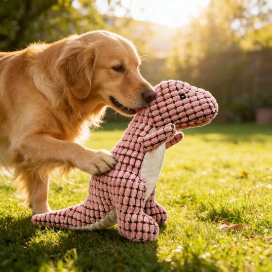 Pet Toy Dinosaur Shape Bite-Resistant Plush Dog Chew Toy with Built-in Sound Device Soft Interactive Stress Relief Toy