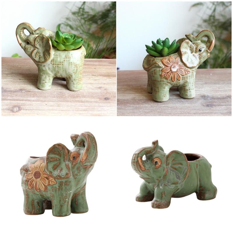 Miniature Ceramic Succulents Planter Elephant Shape Vase Indoor/Outdoor Ceramic Animal Planter for Desktop Or Bookshelf