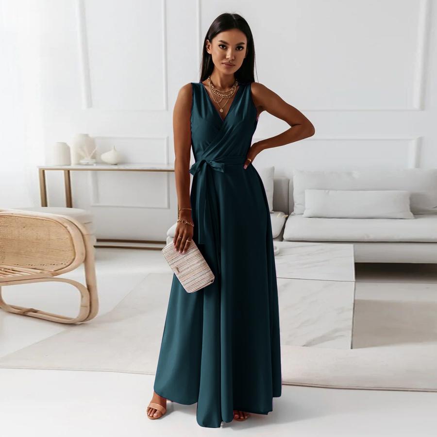 Women's New Bow V-Neck Long Evening & Formal Gown Dress for Women