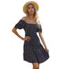 French pastoral floral fungus trimmed pleated one-shoulder dress