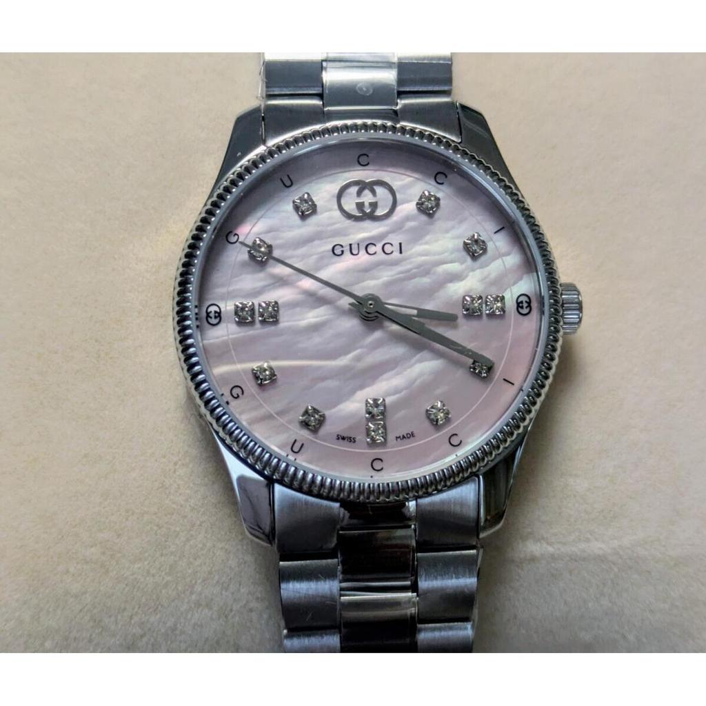 Used New and unused GUCCI GTimeless 30mm watch pink shell diamond YA1265062 women's Gucci mother of pearl