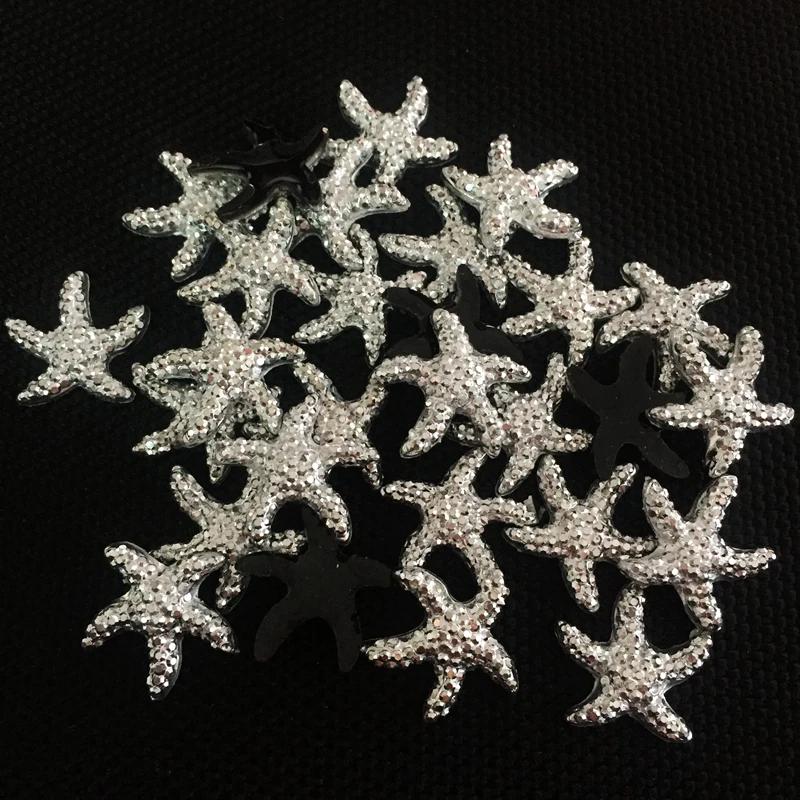 

80 шт. 16 мм серебристые аппликации из страз в виде морской звезды, плоская спинка, смоляные камни, без термоклея, кристальные стразы для DIY-декора -HA351 80pcs