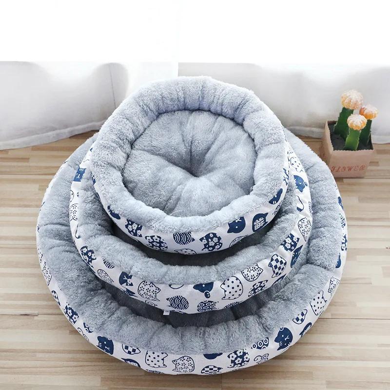 3 Größen Fleece Haustierbetten Katze Hund Sofa Rund Bequem Baumwollnest Hund und Katze Saisonal Universelles Nest Kleine und Mittelgroße Hunde