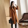 Damen Wende Kragen Langarm Schlanke Passform Pendler Mittellang Wollmantel Elegante Oberbekleidung