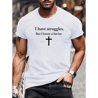 Taglie Europee Stampa Ispiratrice con Citazione sulla Croce, T-shirt Girocollo Stampata con Fantasia, Adatta per l'Uso Quotidiano e da Casa, Semplice e alla Moda per Uomo